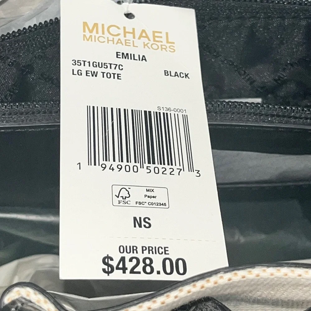 Michael Kors Emilia Large EW Tote Bag Black‎ Trim Canvas Designer Purse